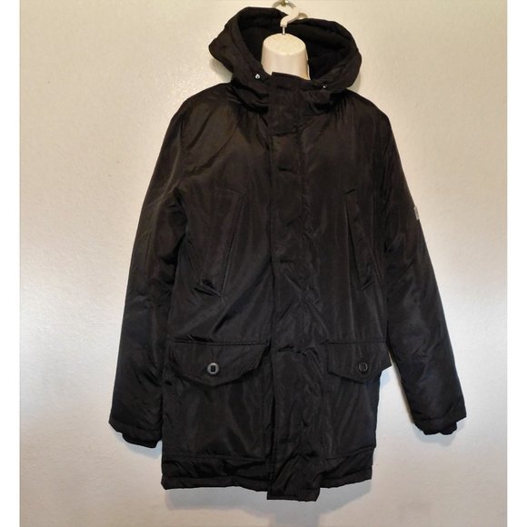 Guy Laroche Homme Puffer Winter Parka Jacket S Black Hooded Lined Long Sleeve - Picture 13 of 15